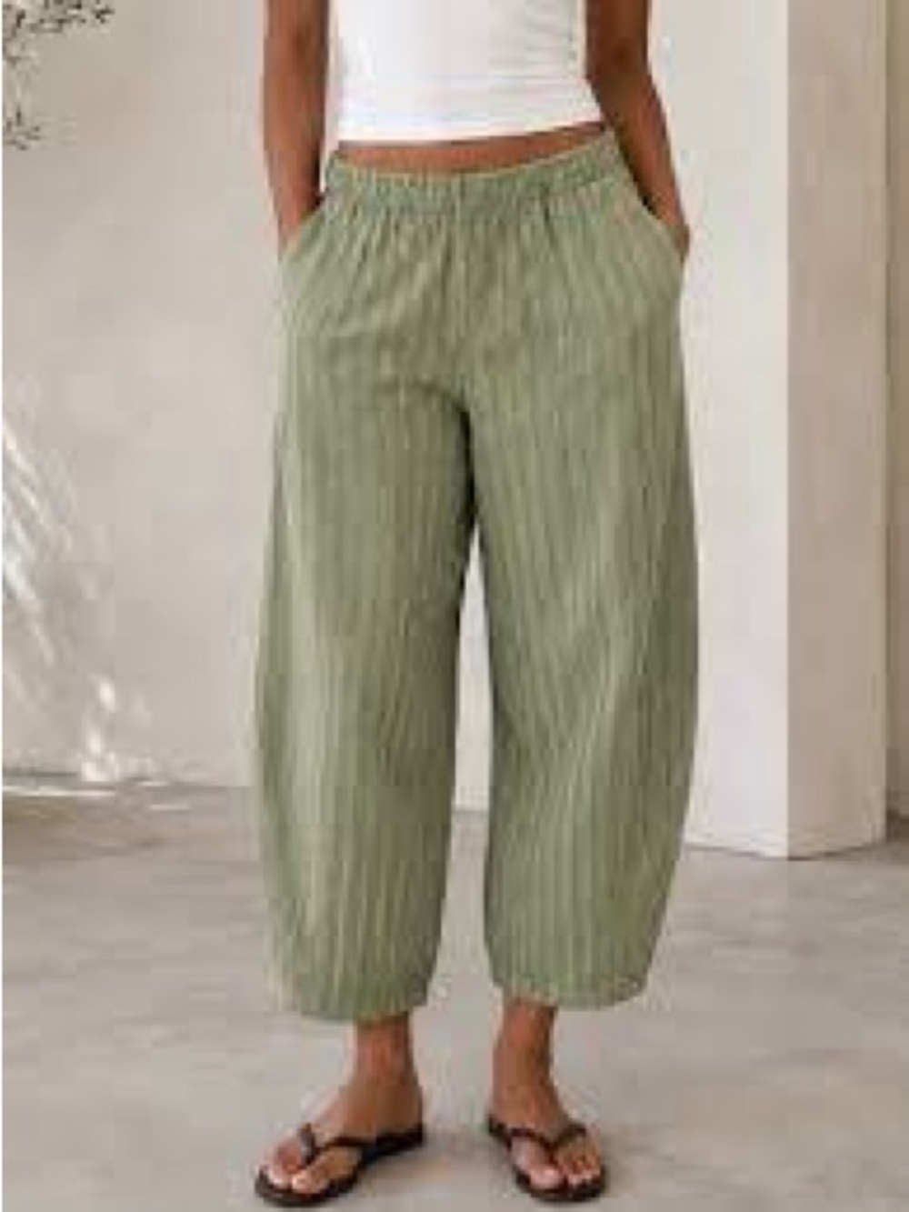 Olive Green Cropped Wide-Leg Women’s Pants